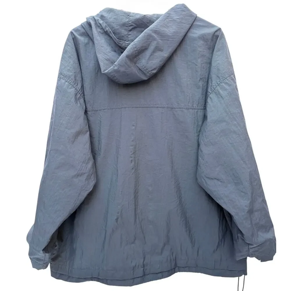 Nike Mens Vintage Hooded Jacket Gray Snap Front Swoosh Windbreaker Large